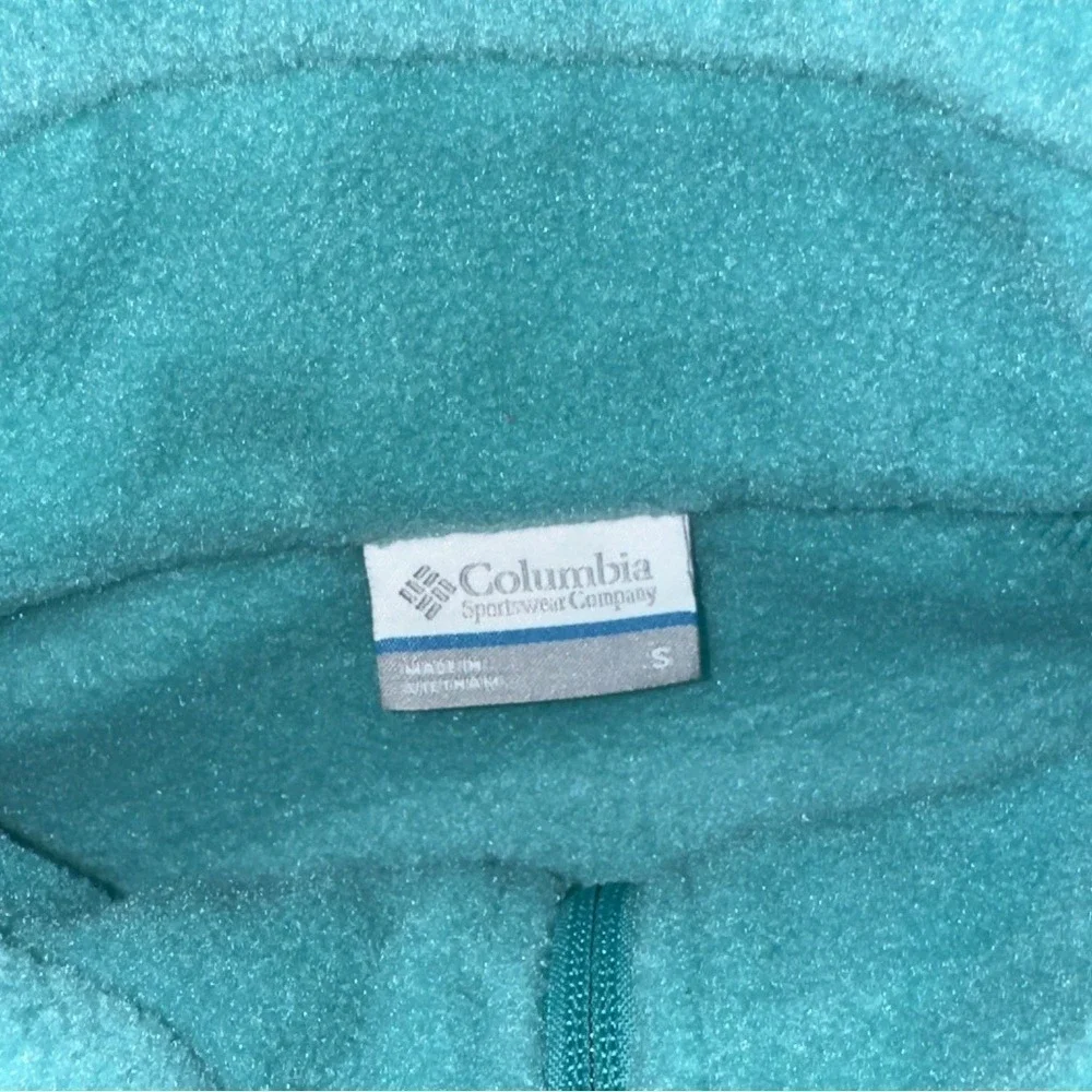 Columbia‎ Women Teal Polar Fleece Full-Zip Jacket Small Mock Neck Pockets Soft